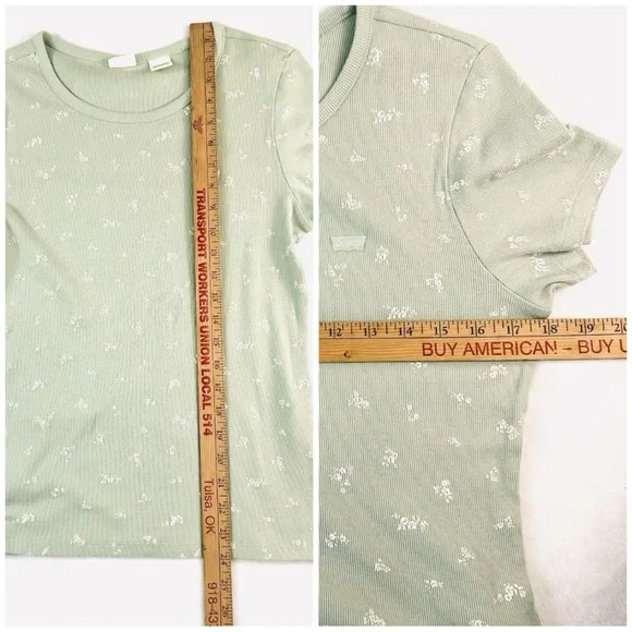 Levi’s Size L T-Shirt Bundle 3pc Floral Logo Cotton Tops   Cream Green Red Logo - Picture 5 of 7